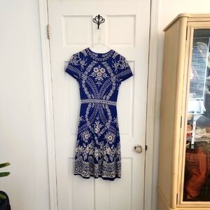 Hobbs Blue/White Patterned Sweater Dress